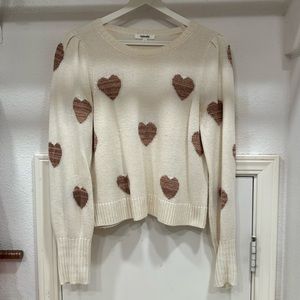 Splendid Cream and Rose gold heart Cashmere blend sweater